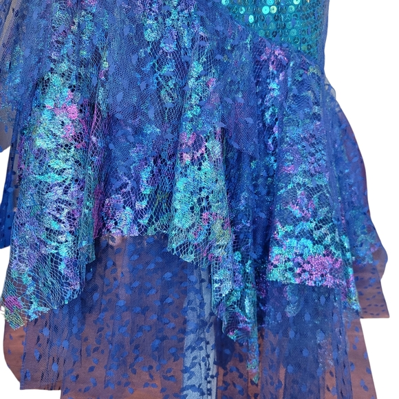 Vintage 80s Loralie Original Green Blue Teal Sequin Mesh Strapless Mermaid Dress - Picture 7 of 10